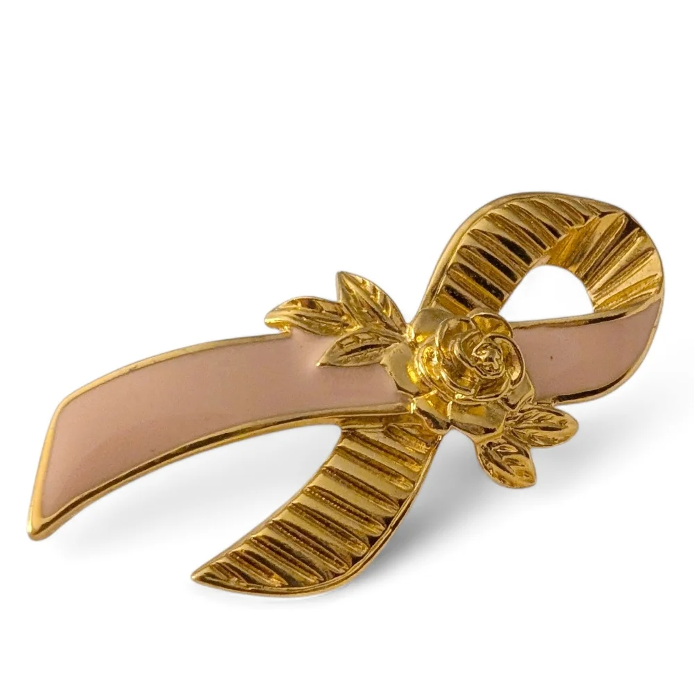 VINTAGE Cancer Survivor Ribbon Broach Pin Pink Enamel